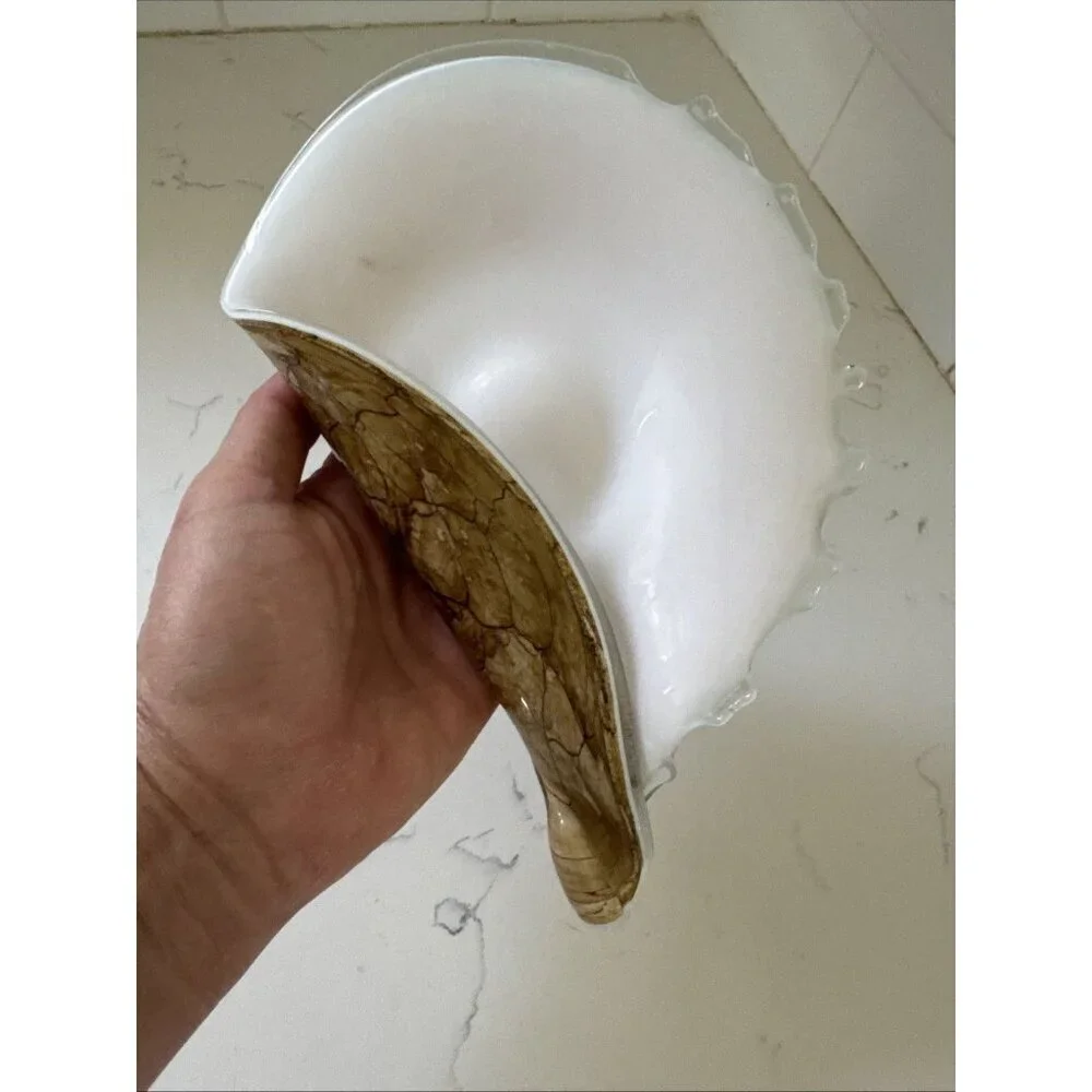 Large Art Glass Hand Blown Conch Shell Centerpiece Brown Krosno? Murano? - Picture 10 of 10